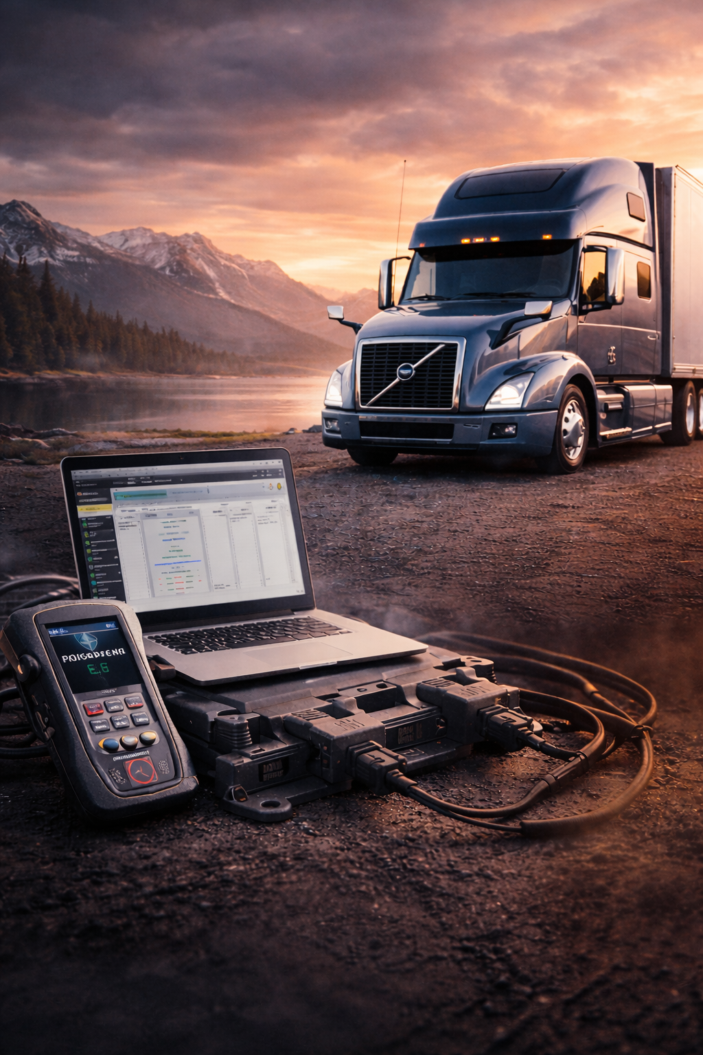 Diesel truck prepared for performance ECM tuning service